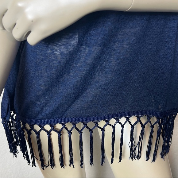 Esperanza Tops Esperanza New York Brand Blue Draped Sleeve Fringe
